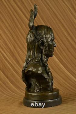 Buste De Chef Indien Bronze Sculpture Statue Authentique Signé Nick Figurine Art