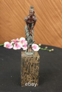 Buste De Lugubre Maiden Bronze Marbre Sculpture Art Déco Fonte Figurine