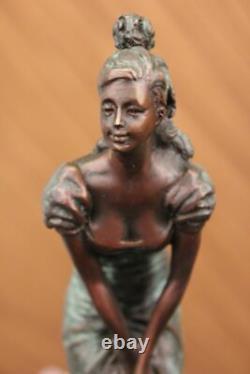 Buste De Lugubre Maiden Bronze Marbre Sculpture Art Déco Fonte Figurine