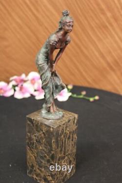 Buste De Lugubre Maiden Bronze Marbre Sculpture Art Déco Fonte Figurine