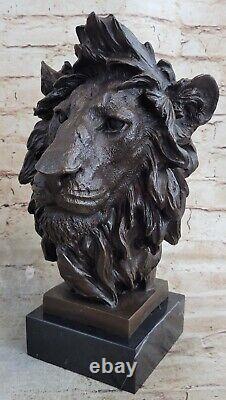 Buste Mâle Lion 100% Bronze Sculpture Statue Figurine Par Milo Art Déco Nr