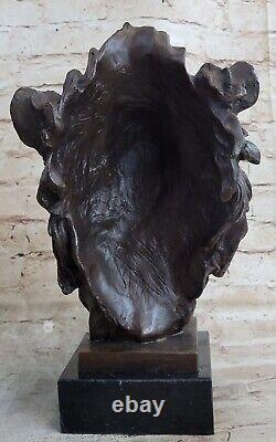 Buste Mâle Lion 100% Bronze Sculpture Statue Figurine Par Milo Art Déco Nr