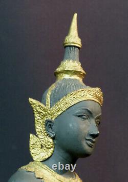 C N1 Art ASIE statuette statue bronze danseuse indonésie costume doré 3.3kg48cm