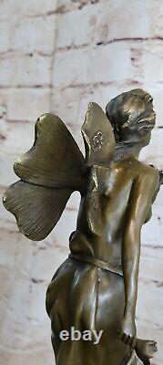 Chair Fairy 100% Bronze Fantaisie Style Art Nouveau Winged Bois Nymphe Sculpture