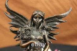 Chair Fairy 100% Bronze Fantaisie Style Art Nouveau Winged Bois Nymphe Sculpture