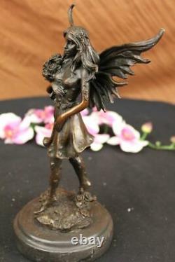 Chair Fairy 100% Bronze Fantaisie Style Art Nouveau Winged Bois Nymphe Sculpture