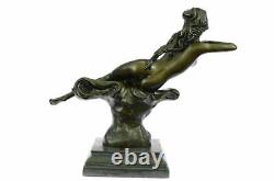 Chair Nue 100% Bronze Fantaisie Art Nouveau Winged Bois Nymphe Sculpture Statue