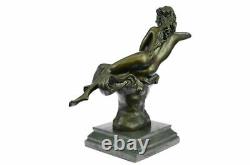 Chair Nue 100% Bronze Fantaisie Art Nouveau Winged Bois Nymphe Sculpture Statue