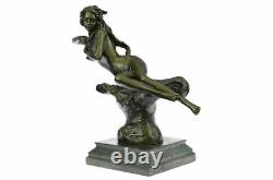 Chair Nue 100% Bronze Fantaisie Art Nouveau Winged Bois Nymphe Sculpture Statue