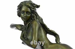 Chair Nue 100% Bronze Fantaisie Art Nouveau Winged Bois Nymphe Sculpture Statue