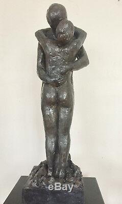Couple Statue Sculpture terre cuite Art du Nu Design couleur bronze 52/15/15cm