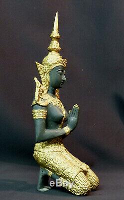 D N2 Art ASIE statuette statue bronze danseuse indonésie costume doré 2.2kg34cm