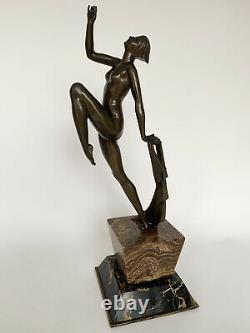 Danseuse Art Deco Bronze 1930 Sur Socle Marbre Porteur Par Emile Dautrive H3697