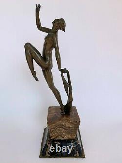 Danseuse Art Deco Bronze 1930 Sur Socle Marbre Porteur Par Emile Dautrive H3697