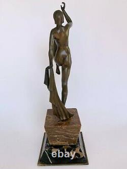 Danseuse Art Deco Bronze 1930 Sur Socle Marbre Porteur Par Emile Dautrive H3697