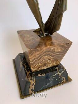 Danseuse Art Deco Bronze 1930 Sur Socle Marbre Porteur Par Emile Dautrive H3697