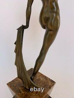 Danseuse Art Deco Bronze 1930 Sur Socle Marbre Porteur Par Emile Dautrive H3697