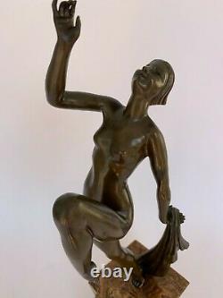 Danseuse Art Deco Bronze 1930 Sur Socle Marbre Porteur Par Emile Dautrive H3697