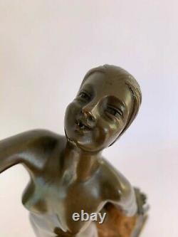 Danseuse Art Deco Bronze 1930 Sur Socle Marbre Porteur Par Emile Dautrive H3697