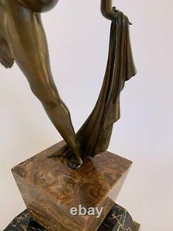 Danseuse Art Deco Bronze 1930 Sur Socle Marbre Porteur Par Emile Dautrive H3697