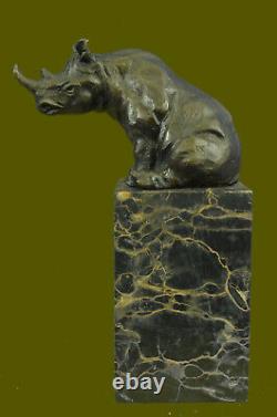 Détaillé Blanc Rhinocéros Bronze Art Figurine Statue Sculpture Lost Cire