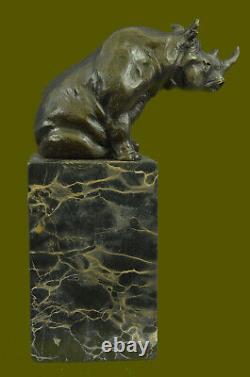 Détaillé Blanc Rhinocéros Bronze Art Figurine Statue Sculpture Lost Cire