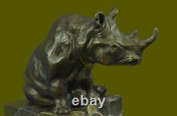 Détaillé Blanc Rhinocéros Bronze Art Figurine Statue Sculpture Lost Cire