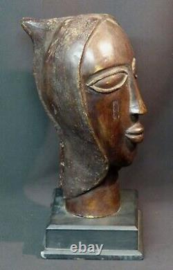 E Art Africain superbe sculpture ancienne bronze visage buste tête 4.7kg35cm