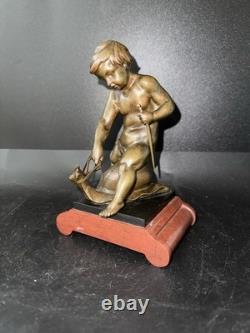 Émile Picault Bronze Boy Riding Snail Sculpture Base Art Deco Art nouveau France