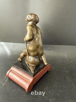 Émile Picault Bronze Boy Riding Snail Sculpture Base Art Deco Art nouveau France