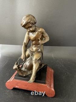 Émile Picault Bronze Boy Riding Snail Sculpture Base Art Deco Art nouveau France