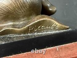 Émile Picault Bronze Boy Riding Snail Sculpture Base Art Deco Art nouveau France