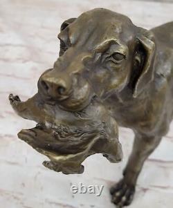 Énorme Bronze Labrador Doré Retriever Chasse Chien AmpèreOiseau Sculpture Art