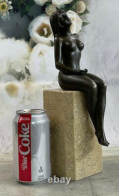 Érotique Art Déco Nu Nue Femelle Bronze Sculpture Marbre Figurine Base Solde