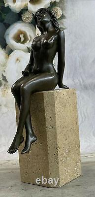 Érotique Art Déco Nu Nue Femelle Bronze Sculpture Marbre Figurine Base Solde