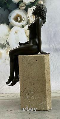 Érotique Art Déco Nu Nue Femelle Bronze Sculpture Marbre Figurine Base Solde