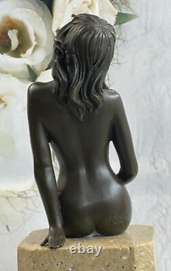 Érotique Art Déco Nu Nue Femelle Bronze Sculpture Marbre Figurine Base Solde