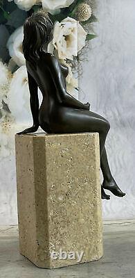 Érotique Art Déco Nu Nue Femelle Bronze Sculpture Marbre Figurine Base Solde