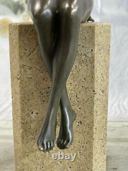 Érotique Art Déco Nu Nue Femelle Bronze Sculpture Marbre Figurine Base Solde