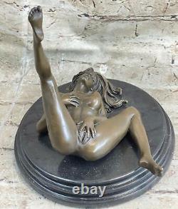 Érotique Art Déco Nu Nue Femelle Bronze Sculpture Marbre Figurine Base Vente