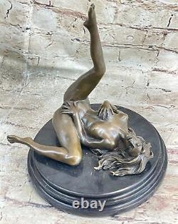 Érotique Art Déco Nu Nue Femelle Bronze Sculpture Marbre Figurine Base Vente