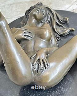 Érotique Art Déco Nu Nue Femelle Bronze Sculpture Marbre Figurine Base Vente