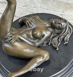 Érotique Art Déco Nu Nue Femelle Bronze Sculpture Marbre Figurine Base Vente