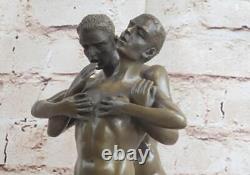 Érotique Bronze Art Statue Homo Nue Homme Figurine Nu Mâle Sculpture Signé Gif