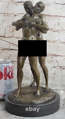 Érotique Bronze Art Statue Homo Nue Homme Figurine Nu Mâle Sculpture Signé Gif