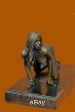 Érotique Nu Art Déco Sexy Signée Base en Marbre Bronze Sculpture Statue Figure T