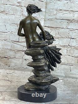 Érotique Ouvre Chair Homme Avec Jeune Fille Bronze Sculpture Marbre Base Art Nr