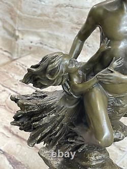 Érotique Ouvre Chair Homme Avec Jeune Fille Bronze Sculpture Marbre Base Art Nr