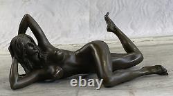 Érotique Sensuelle Nu Femelle Femme Signée Bronze Statue Sculpture Sexy Art Déco