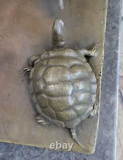 Européenne Art Nouveau Romain Bronze Statue De Fille Et Tortue Signé Vitaleh